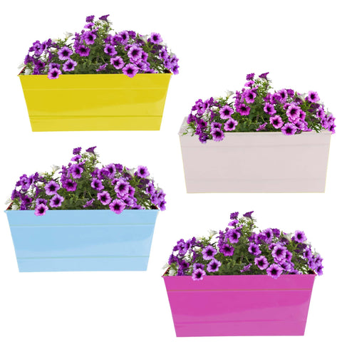 Rectangular Planters Online India - Rectangular railing planter (Yellow, Ivory, Teal, Magenta) 12 inch - Set of 4