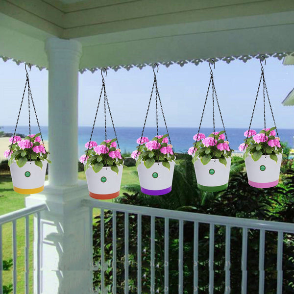 HANGING POTS & PLANTERS - Crown Hanging Flower Pots/Planters- Set of 5 (Green, Orange, Pink, Purple, Yellow)
