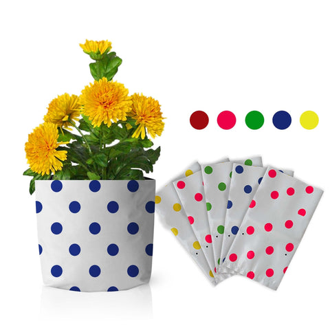 Best Plastic Flower Pot in India - Set of 5 premium colourful Dotted Grow bags (20*20*35 cms)