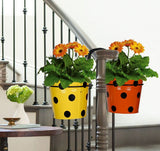 Railing Mountable Hanger with Yellow and Orange Dotted Round Planter