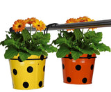 Railing Mountable Hanger with Yellow and Orange Dotted Round Planter