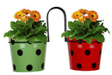 Railing Mountable Hanger with Green and Red Dotted Round Planter