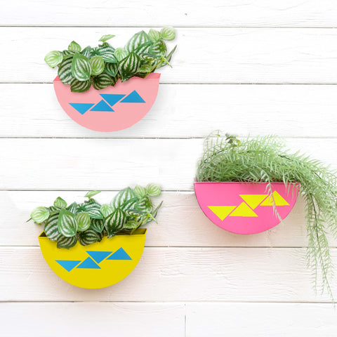 Wall Hanging Planters - Half Moon Wall Planters (Yellow, Light Pink and Magenta)- Set of 3