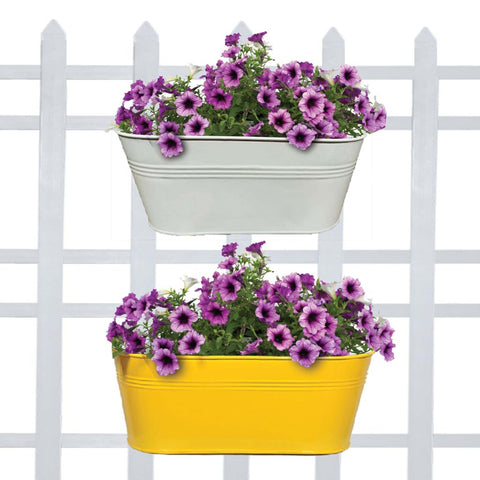 TrustBasket Offers And Promotions - Oval Railing Planter  Ivory and Yellow - Set of 2