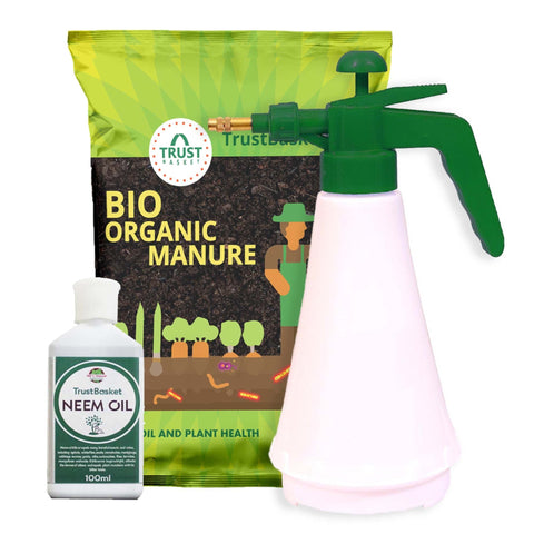 Pest controller / Pesticide - Plants Maintenance Kit (Neem Oil 100 ml,1 kg Bio Organic Manure,1ltr Pressure Sprayer)