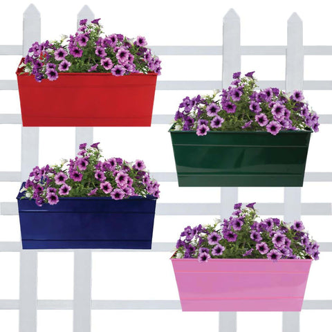 Best Balcony Railing Planters Pots in India - Rectangular Railing Planters (Red, Green, Blue, Magenta ) 12 Inch - Set of 4