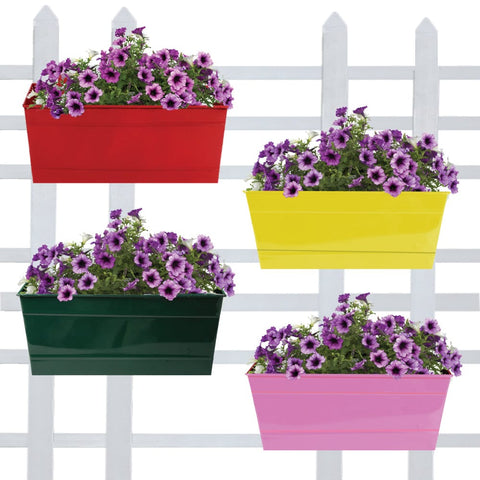 Rectangular Planters Online India - Rectangular Railing Planters (Red, Yellow, Green, Magenta ) 12 Inch - Set of 4
