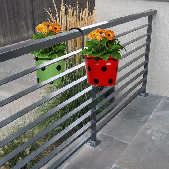 Railing Mountable Hanger with Green and Red Dotted Round Planter