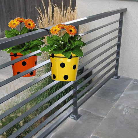 All online products - Railing Mountable Hanger with Yellow and Orange Dotted Round Planter