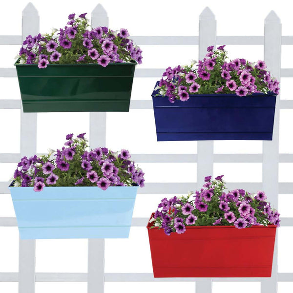 Rectangular railing planter - (Green,Blue,Teal,Red) 12 inch - Set of 4