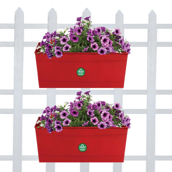 Rectangular Railing Planter - Red (12 Inch) - Set of 2