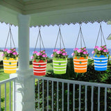 HANGING POTS & PLANTERS - Round Ribbed Hanging Basket - Set of 5 (Green, Yellow, Red, Blue, Orange)