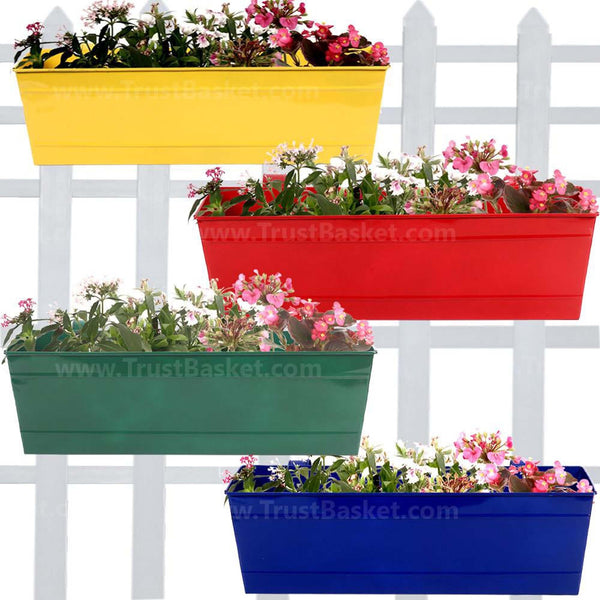 Rectangular Railing Planter -Yellow, Red, Green and Blue (18 Inch) - Set of 4