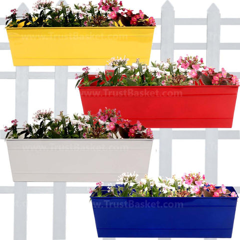 Rectangular Planters Online India - Rectangular Railing Planter -Yellow, Red, Ivory and Blue (18 Inch) - Set of 4