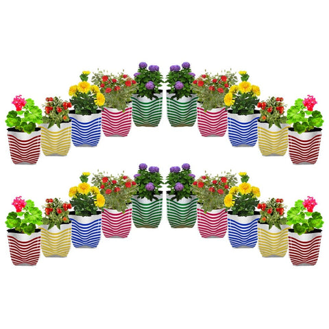 Best Plastic Flower Pot in India - TrustBasket Premium Colorful Stripe Grow Bag - Set of 20 (20*20*35 cm)