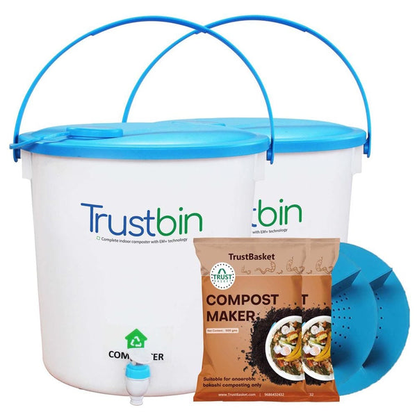 TrustBin - Indoor composter kit for a family of 2 members (Set of two 14 ltrs bins)