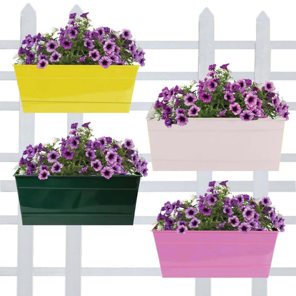 Rectangular Railing Planters (Yellow, Ivory, Green, Magenta )12 Inch - Set of 4