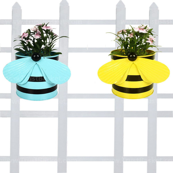 BEST BALCONY RAILING PLANTERS - Bee planters (Yellow and Teal) - Set of 2