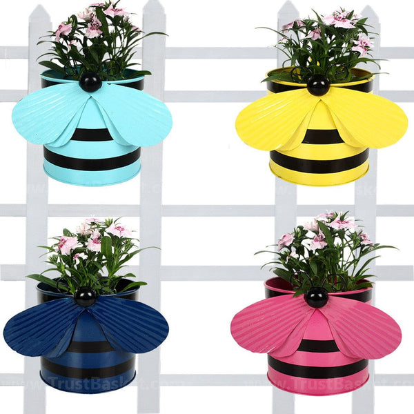 BEST BALCONY RAILING PLANTERS - Set of 4 - Bee planters Teal,Yellow,Blue and Pink