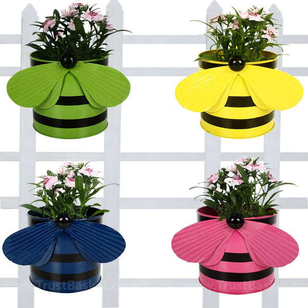 BEST BALCONY RAILING PLANTERS - Set of 4 - Bee planters Green,Yellow,Blue and Pink