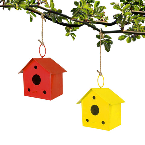 Garden Accessories Online - Set of 2 Bird houses (Red and Yellow)