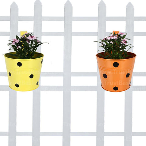 BEST COLOURFUL PLANT POTS - Single Railing Planter (Set of 2) - Yellow & Orange