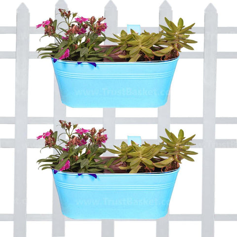 Products - Oval Railing Planter Teal - Set of 2