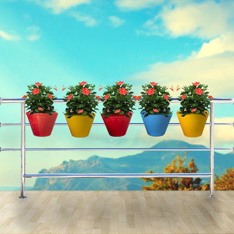Best Balcony Railing Planters Pots in India - Victor Hook Pot (Set of 5 - Assorted colors)