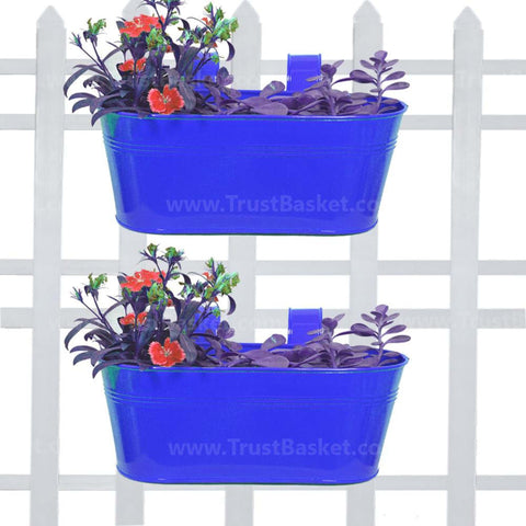 TrustBasket Offers And Promotions - Oval Railing Planter Dark Blue - Set of 2