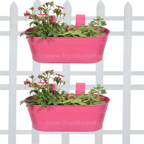 Best Balcony Railing Planters Pots in India - Oval Railing Planter Magenta - Set of 2