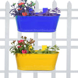 Oval Railing Planter Yellow and Dark Blue - Set of 2