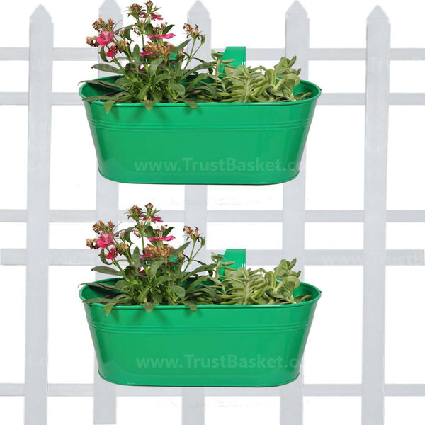Oval Railing Planter Dark Green - Set of 2
