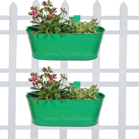 TrustBasket Offers And Promotions - Oval Railing Planter Dark Green - Set of 2