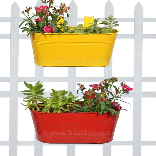 Oval Railing Planter Red and Yellow - Set of 2
