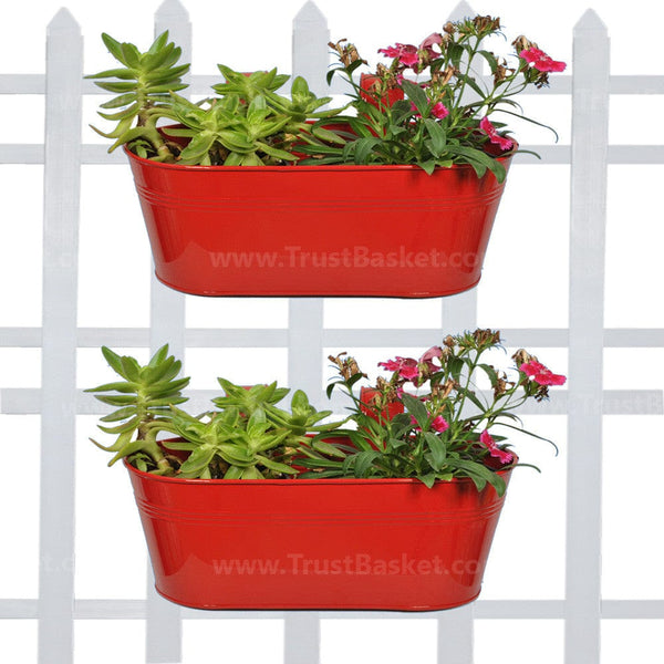 BEST BALCONY RAILING PLANTERS - Oval Railing Planter Red - Set of 2