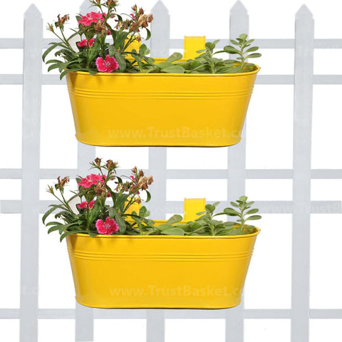 TrustBasket Offers And Promotions - Oval Railing Planter Yellow - Set of 2