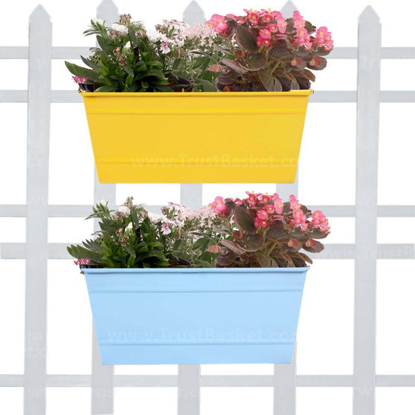 Rectangular Railing Planter - Yellow and Teal (12 Inch) - Set of 2