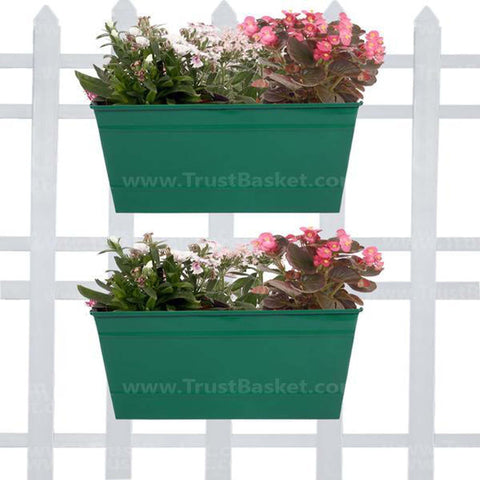 Best Metal Planters in India - Rectangular Railing Planter - Green (12 Inch) - Set of 2