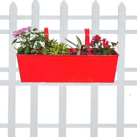TrustBasket Offers And Promotions - Rectangular railing planter - Red plain (18 inches)