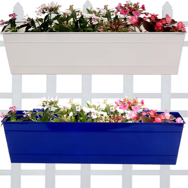 Rectangular Railing Planter - Ivory and Blue (23 Inch) - Set of 2