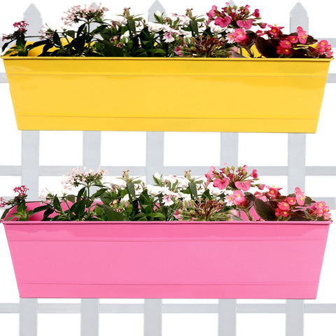 LARGE SIZE GARDEN POTS & PLANTERS ONLINE - Rectangular Railing Planter -Yellow and Magenta (23 Inch) - Set of 2