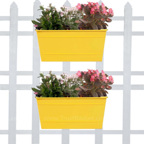 Colorful Designer made planters - Rectangular Railing Planter - Yellow  (12 Inch) - Set of 2
