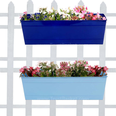 All online products - Rectangular Railing Planter Blue And Teal (18 Inch) - Set of 2