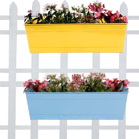All online products - Rectangular Railing Planter Yellow and Teal (18 Inch) - Set of 2
