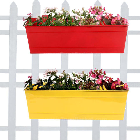 Rectangular Planters Online India - Rectangular Railing Planters Red and Yellow (18 Inch) - Set of 2