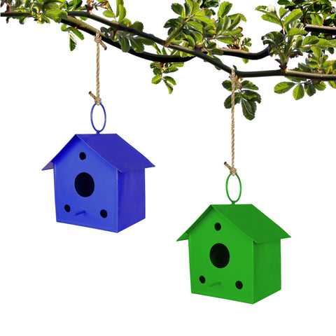 Garden Accessories Online - Set of 2 Bird houses (Blue and Green)